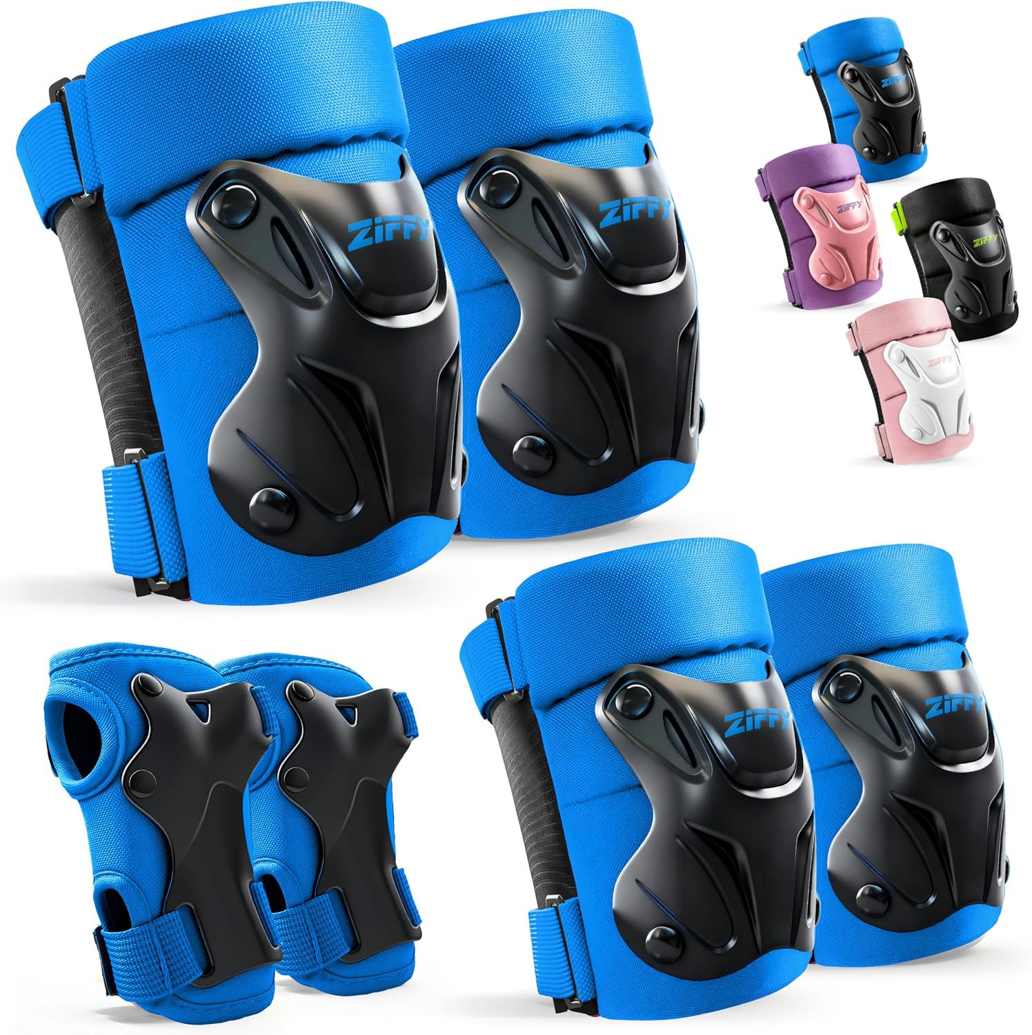Knee Pads for Kids, Adjustable Knee and Elbow Pads Set with Wrist Guard, Protective Gear for Boys Girls Skateboard Roller Skating Cycling Bike – 2 Sizes, 4 Colors by Jova