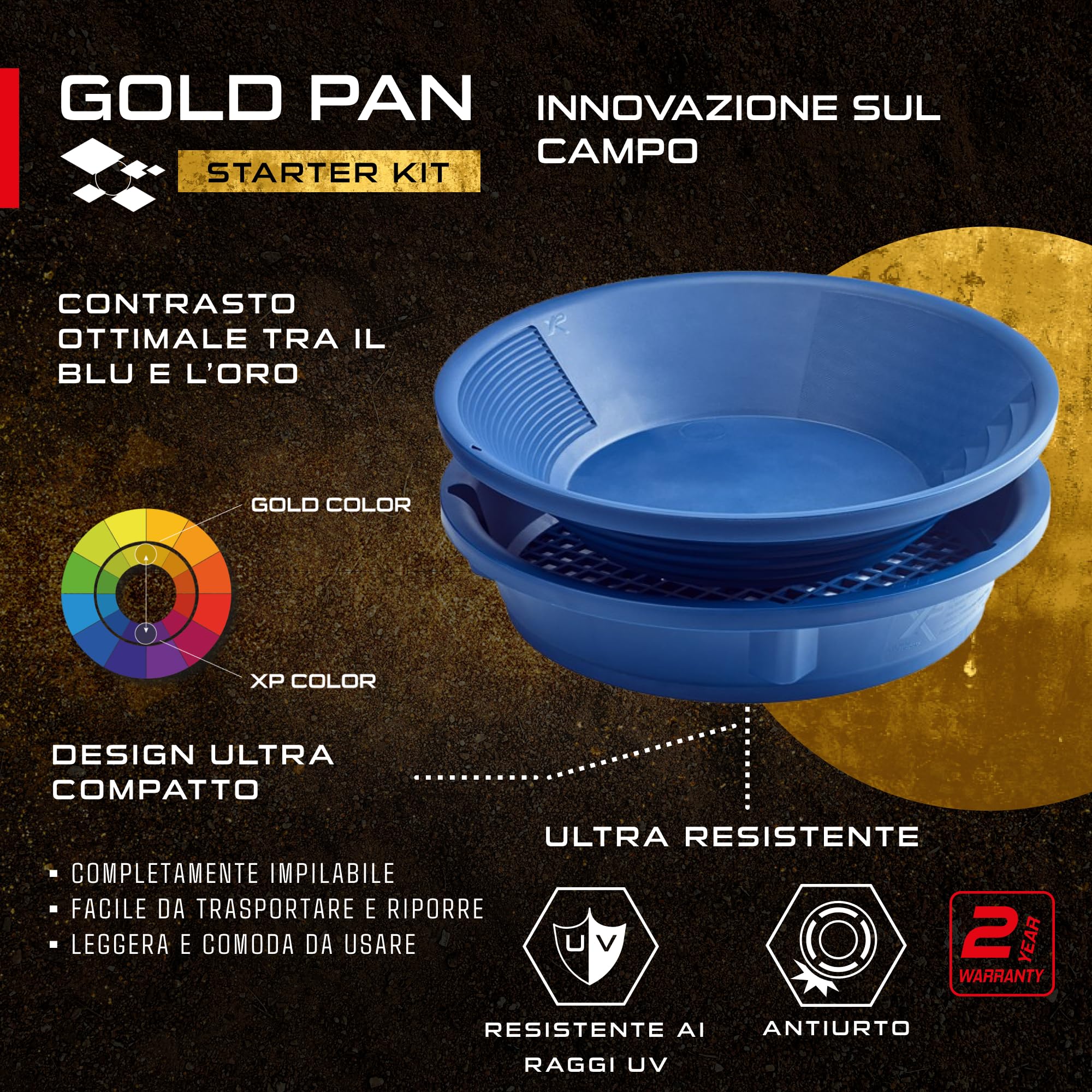 XP Metal Detectors Gold Pan Starter Kit -Ideale per iniziare la caccia all'oro - con XP Gold Pan (15"), classificatore e accessori per l'oro (GP-Starter-KIT)