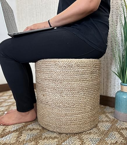 Miniatura 5 de S & L Homes Puf otomano  100% yute trenzado reposapiés puf de punto a mano tradicional de cordón bohemio para sala de estar, dormitorio, guardería,