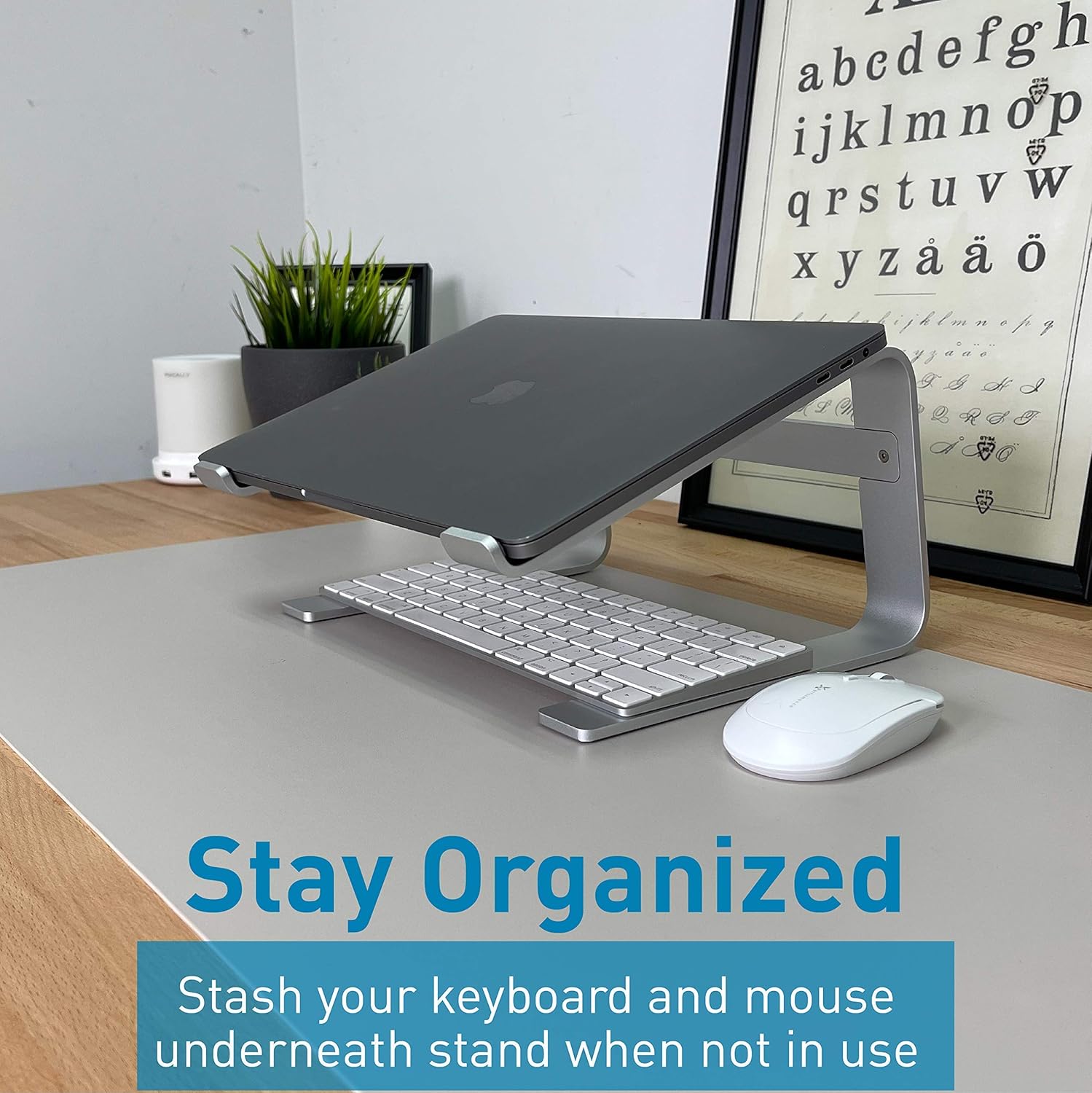 Macally Ultra Slim Wired Computer Keyboard, Silent Wired Mouse, and an Ergonomic Laptop Stand, Work from Home Efficiently