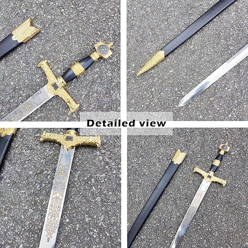 Miniatura 3 de Espada medieval de acero inoxidable con estrella de David, espada del rey Salomón para cosplay, colección, 33.8 pulgadas