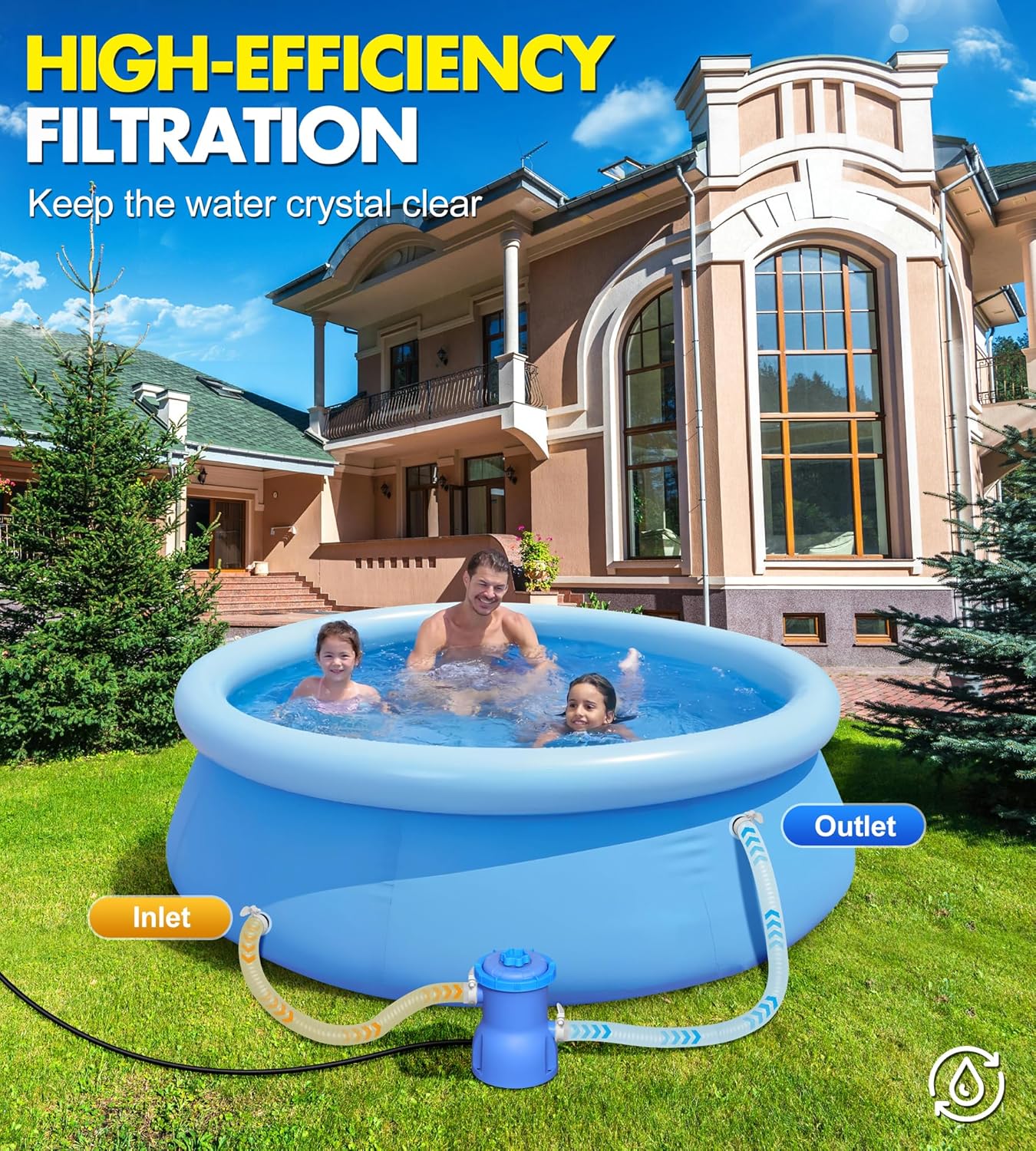 DeeprClean 300GPH Pool Filter Pump for Small Above Ground Pools, Promoted Water Circulation & Filtration, Fits Type-I Filter Cartridge,ETL Certified Small Pool Pump with GFCI for Safe Protection -Blue