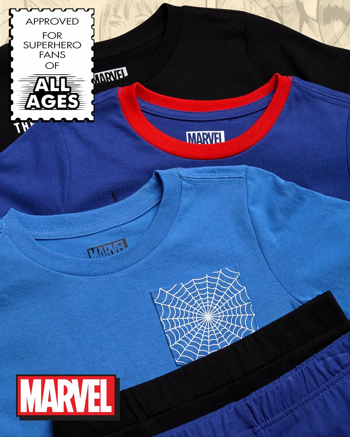 Marvel Spiderman Boys Pants Set - 5 Piece Short Sleeve Tees, Graphic Shorts, and Boys Joggers for Toddlers & Little Kids
