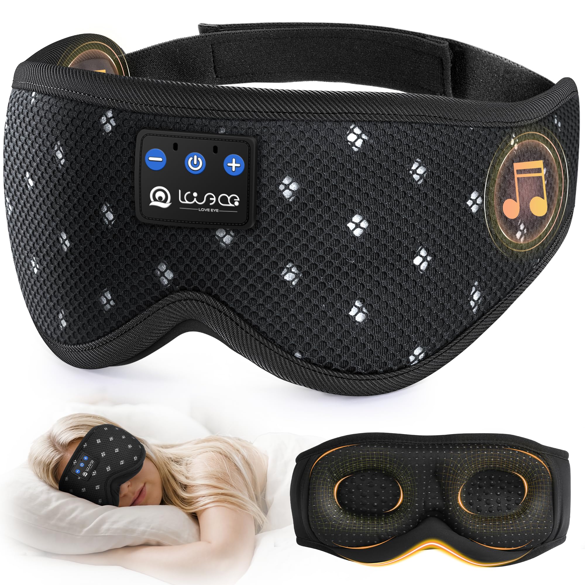 LOVE EYE Schlaf-Kopfhörer, Kopfband-Kopfhörer zum Schlafen und Sport mit dünnen Bluetooth-Lautsprechern, kabellose Musik-Kopfhörer, Tech-Geschenke für Männer, Frauen, Teenager, Yoga
