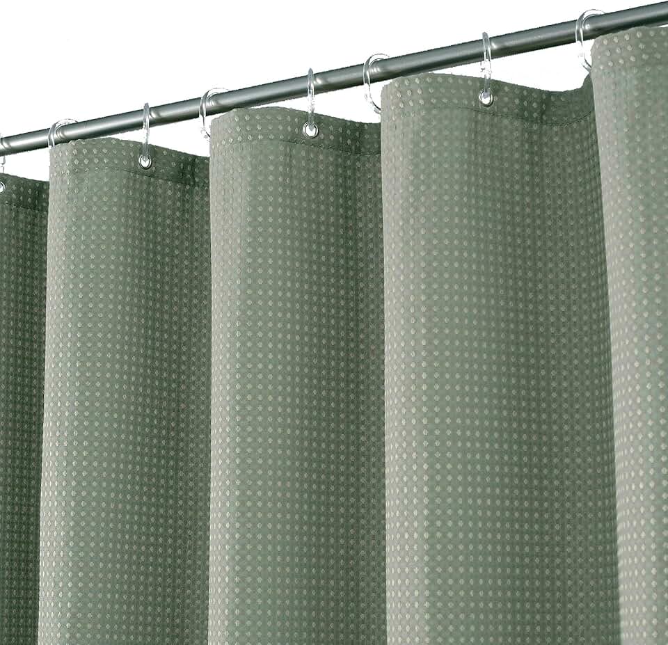 Barossa Design Sage Green Shower Curtain Waffle Weave - Hotel Luxury Heavyweight Thick Fabric Shower Curtains for Bathroom, Water