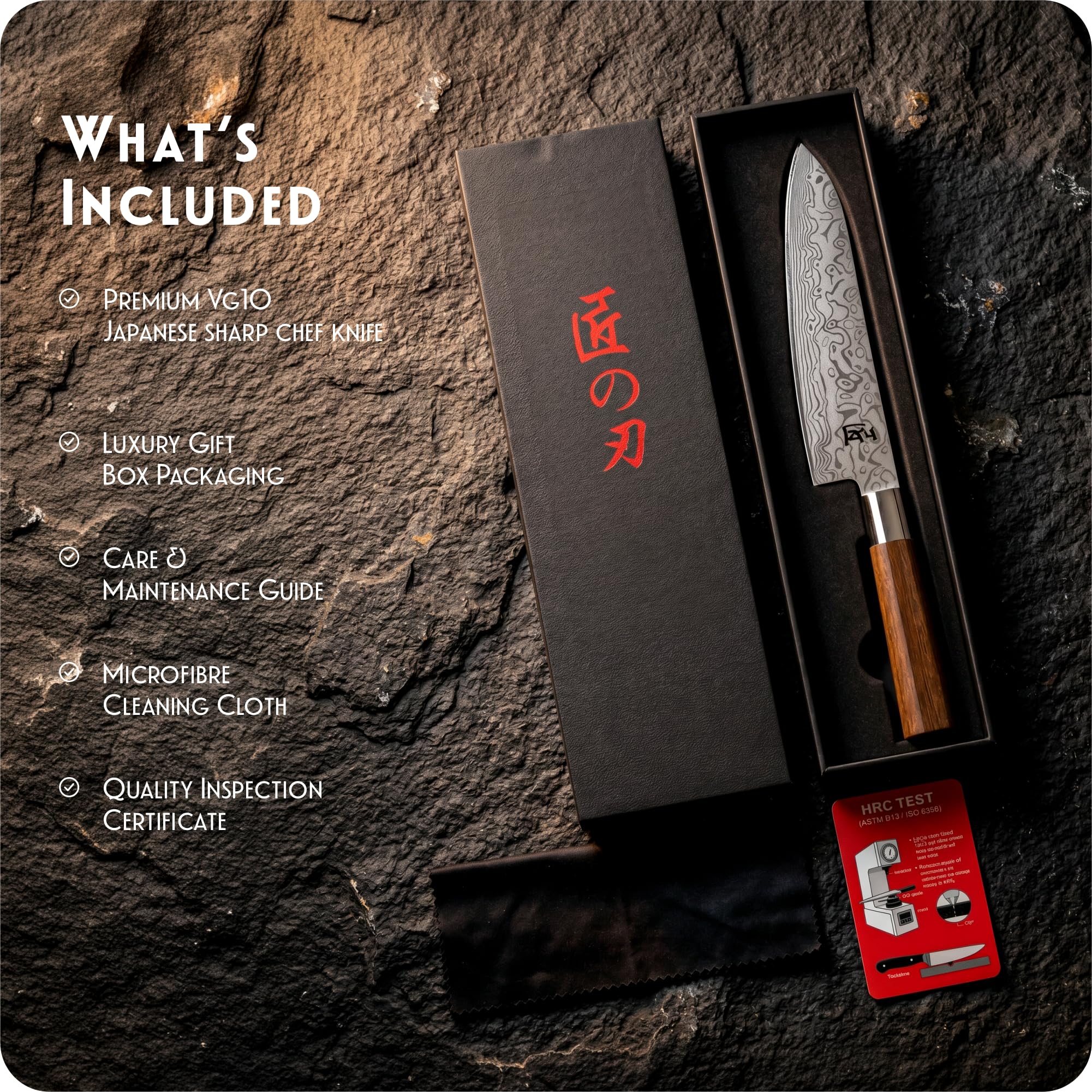 INTIGNIS VG10 Damast Gyuto Kochmesser 20 cm, Japanisches Messer Geschenkbox | VG10-Kern, 67-lagiger Damast, 20 cm Gyuto, WA-Holzgriff, Tuch, HRC-Zertifikat, EVA-Box