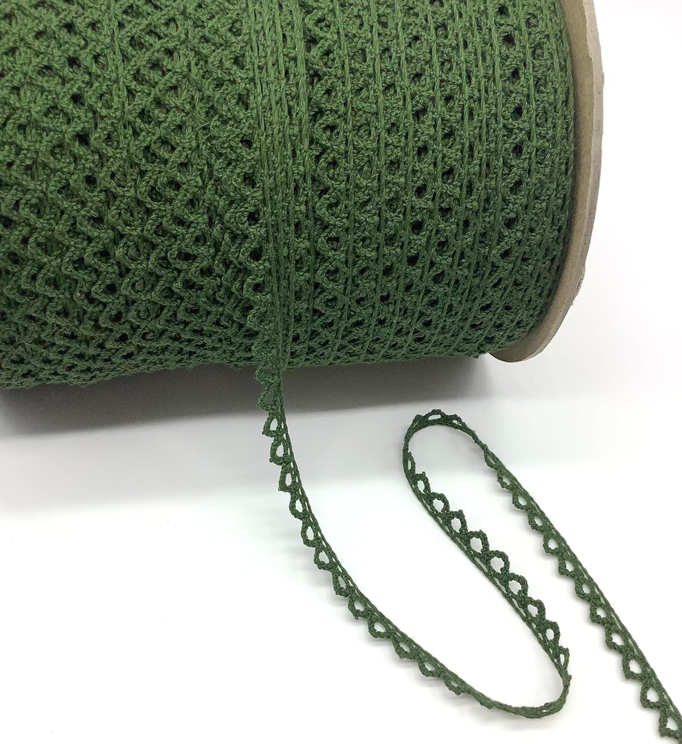 3/8" 100% Cotton Cluny Lace - Sawtooth Crochet Lace Design - 18 Yards (Moss)