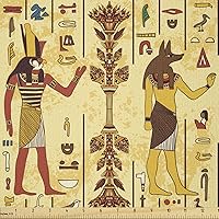 Vista 4 de Ambesonne The Yard, tela de jirafa estilo de dibujos animados que caminan entre árboles pequeños sobre fondo grunge, tema de sabana, tela de punto