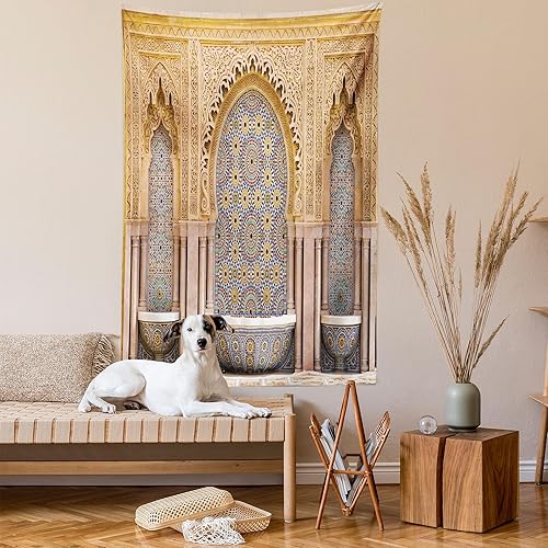 Miniatura 2 de Ambesonne Tapiz marroquí, típica fuente marroquí de azulejos en la ciudad de Rabat cerca de la torre Hassan, decoración de tela para colgar en la