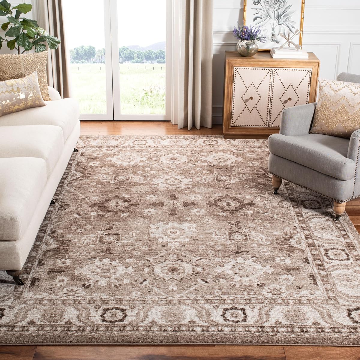 SAFAVIEH Alfombra de área 9x12 - Colección Vintage Hamadan - Grande - Gris pardo, diseño persa tradicional, no se desprende y fácil de limpiar, ideal para sala de estar, dormitorio, comedor (VTH214T)