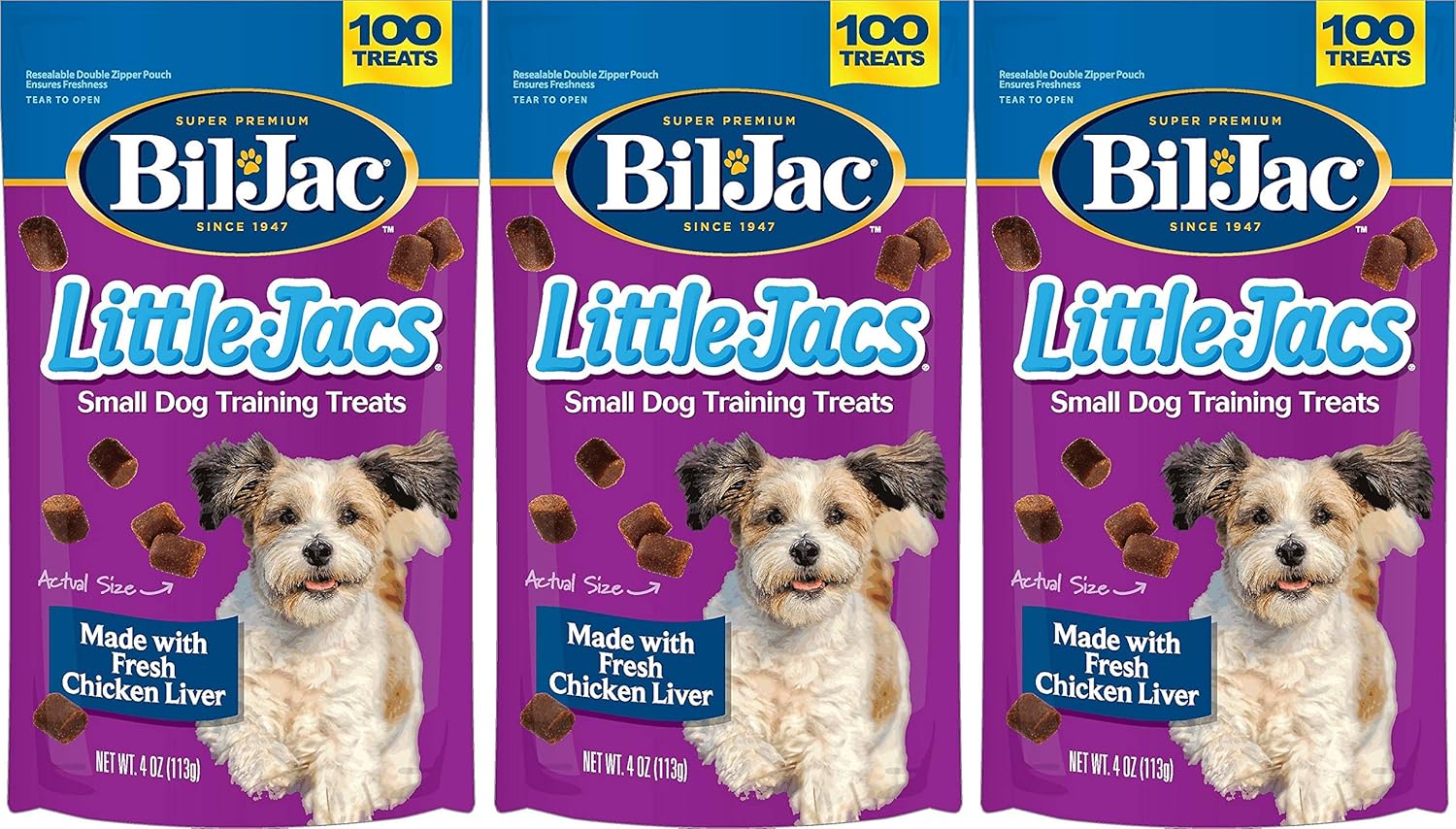 Bil-Jac 3 Pack of Little Jacs Small Dog Training Treats, 4 Ounces Each, Made with Fresh Chicken Liver