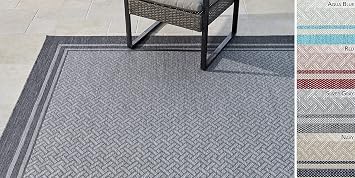 Gertmenian Indoor Outdoor Classic Flatweave Area Rug, Stain & UV Resistant Carpet, Deck, Patio, Poolside & Mudroom, 8x10 Ft Large, Simple Border, Steel Gray Silver, 21971