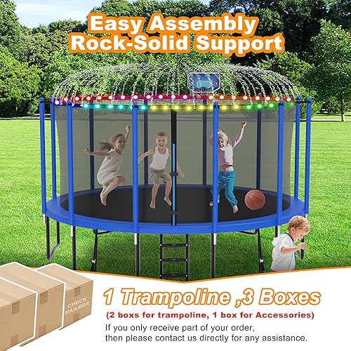 Miniatura 9 de DeepRoar Tranpoline para niños y adultos, 1500 libras, 16 pies, 15 pies, 15 pies, 14 pies, 12 pies, 10 pies, 8 pies, tranpolina con aro de