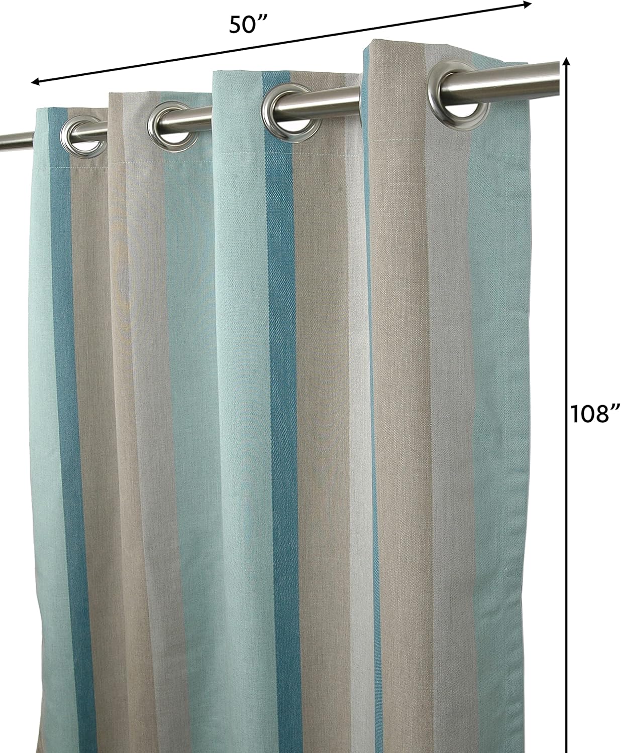 Outdoor/Indoor Sunbrella Curtain 108 inch x 50 inch Water, Weather, Fade and Stain Resistant with 8 Stainless Steel Grommets Gateway Mist Stripe
