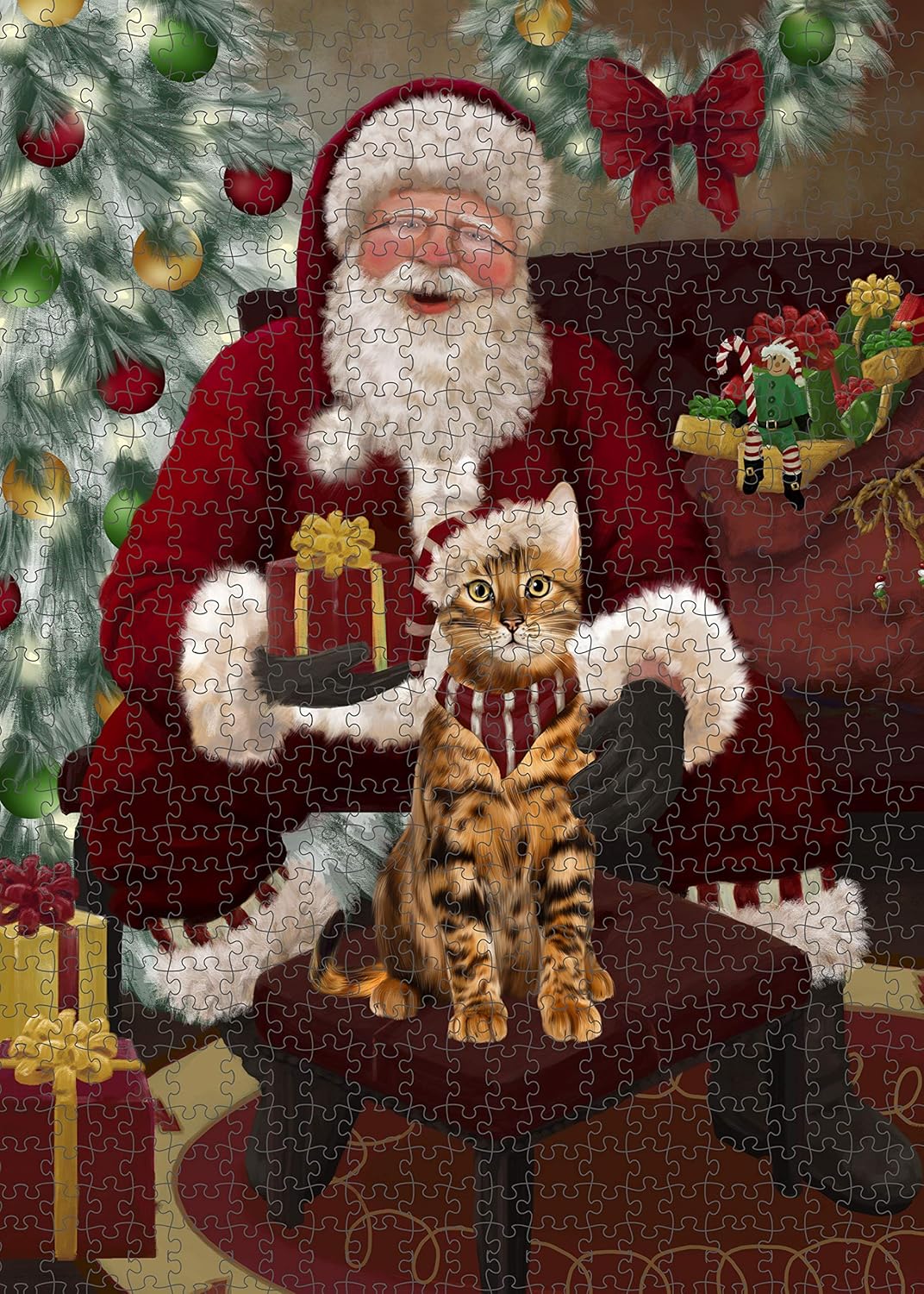 Santa's Christmas Surprise Bengal Cat Jigsaw Puzzle for Adults - Animal Printed Interlocking Puzzle Game Artwork - Gift for Dog Lover's - 1000 Pcs 29.5"x19.7", PZLE59423