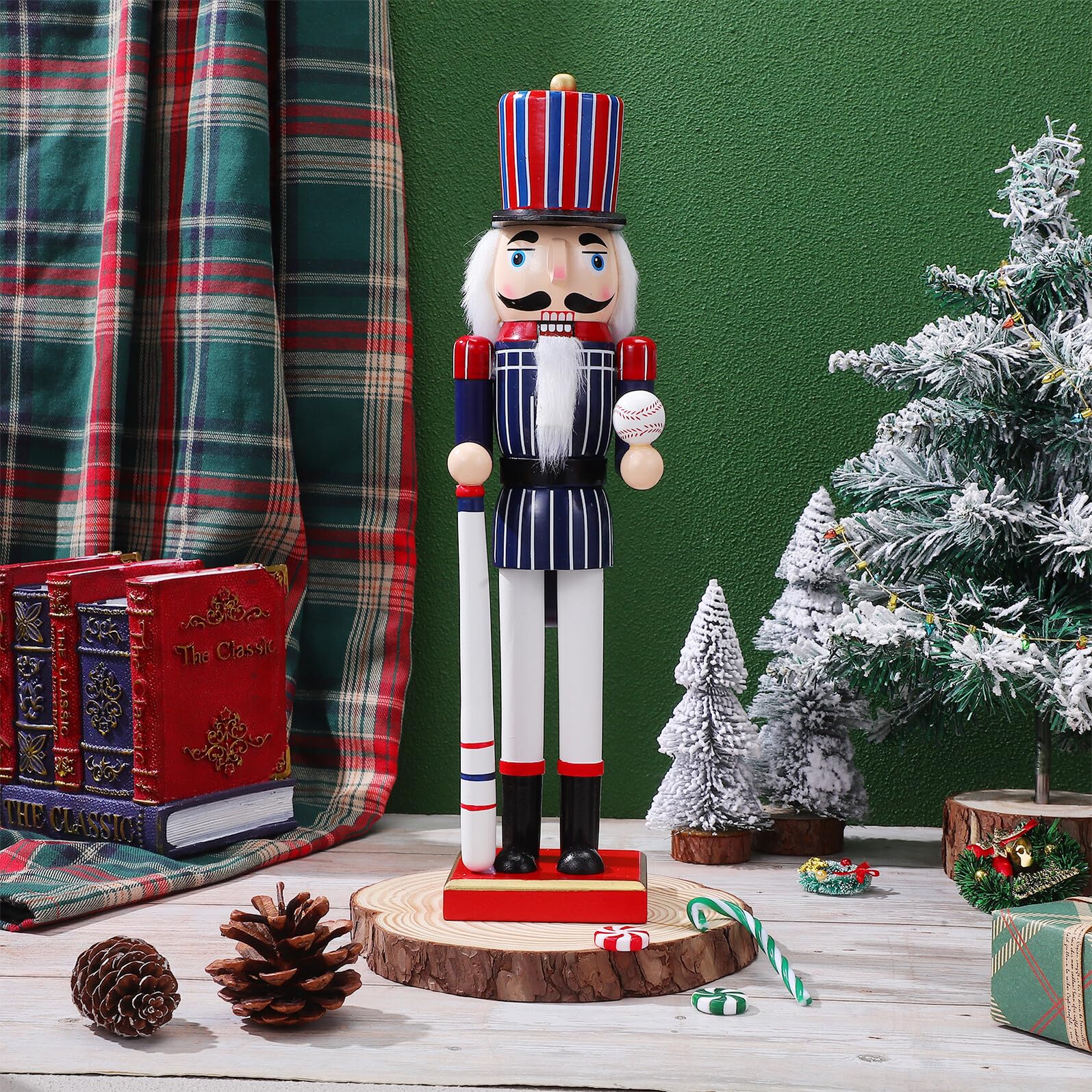 Toyvian Holz-nussknacker-Figur im Sportstil mit Baseballmotiv Traditionelle Tischdeko für Feste Dekoratives Ornament für Schreibtisch oder Regal