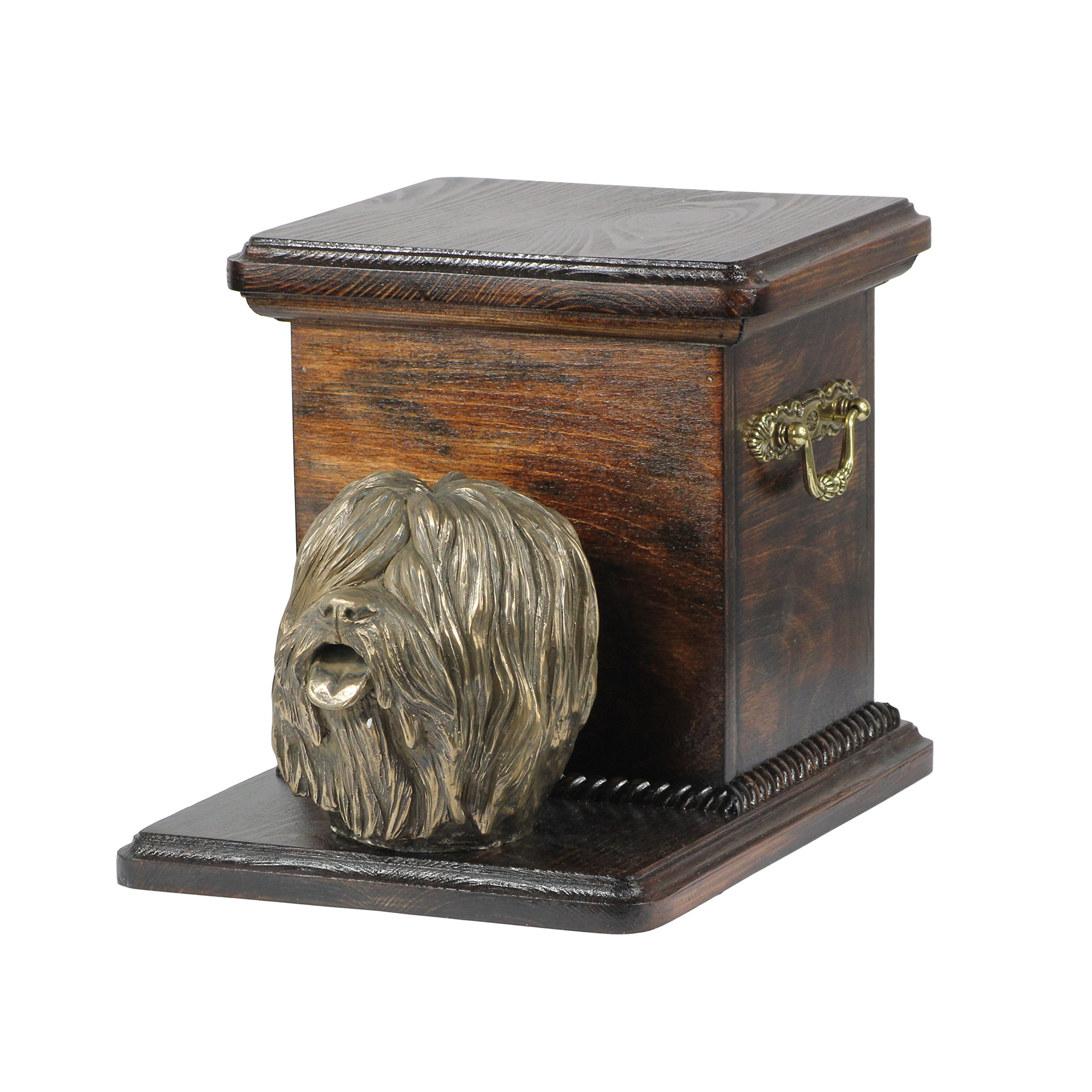 Urne pour cendres en bronze et bouleau fait main Berger Polonais De Plaine Art-Dog