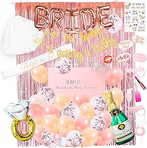 SMIRLY Bachelorette Party Decorations Kit: Rose Gold Bridal Shower Decorations Kit, Bachelorette Party Supplies, Bride to Be Decorations, Bridal Shower Decor, Bachelorette Sash and Veil Bride Balloons