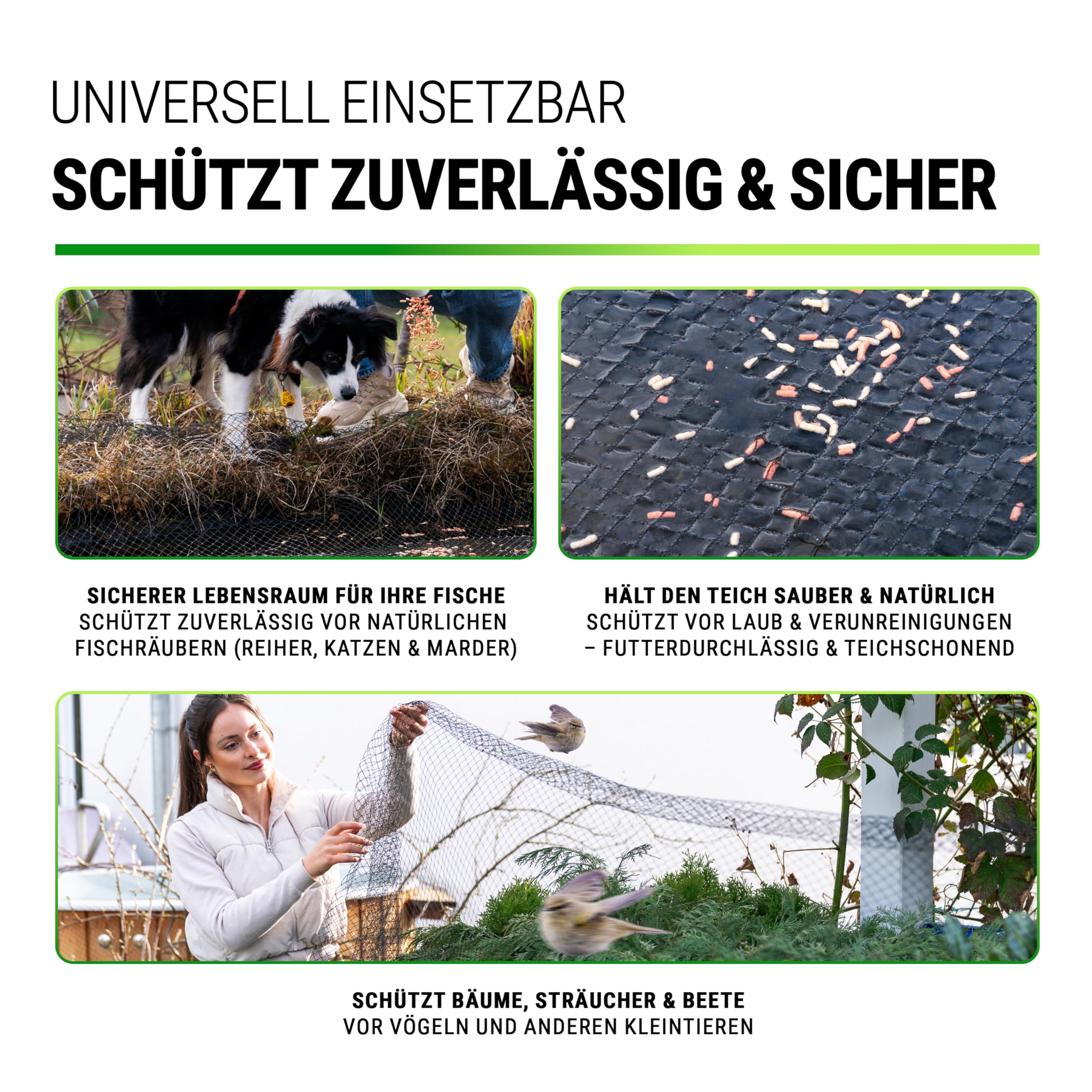 FISO® Teichnetz - 5x6m I Vogelschutznetz engmaschig, robust, witterungs- & UV-beständig I Schwarzes Teich Netz feinmaschig (15x15mm) I Netz zum Schutz von Teich, Balkon, Kirschbaum & Mehr