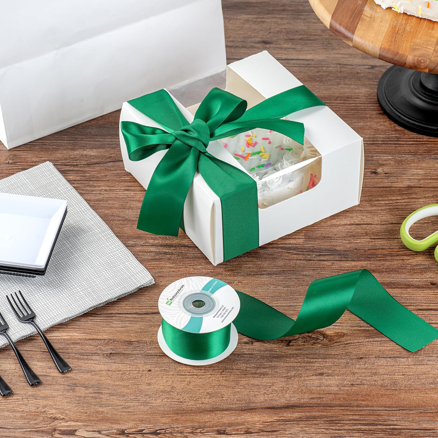 Restaurantware Gift Wrapping Ribbon 10 Rolls 10 Yards - Smooth Texture Ribbon for Gift Wrapping - Glossy Finish for Crafts - 1.5 Inch Width Green