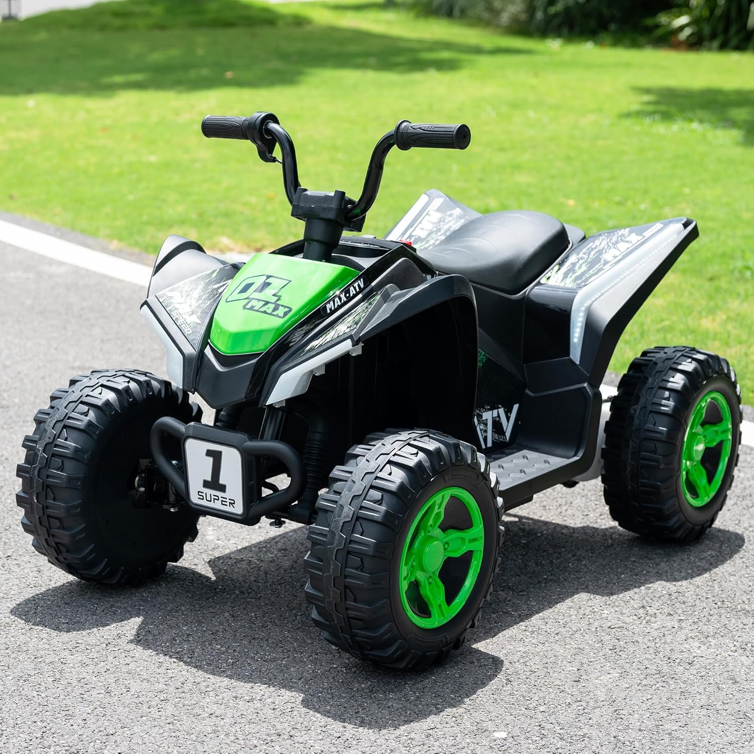 24V Kids Ride On ATV Quad, Electric 4 Wheeler with Spring Suspension, LED Headlights, Music, Twist Throttle, Off-Road Toy Vehicle, Ultimate Birthday for Boys Girls, Green