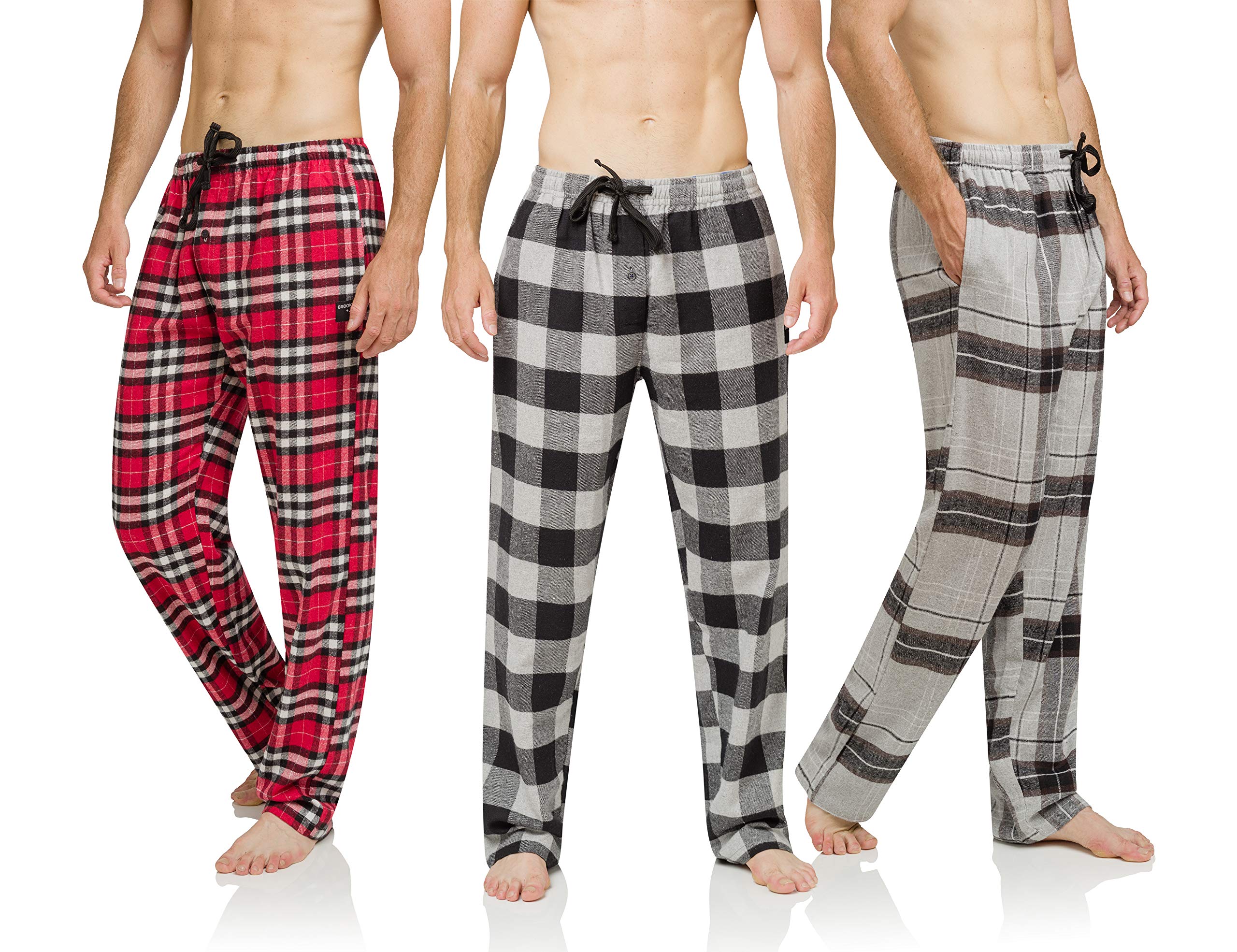 BROOKLYN + JAX3 Pack Mens Ultra Soft Bottoms, Flannel Pajama (PJs), Lounge, Sleep Pants Assorted Various Plaids