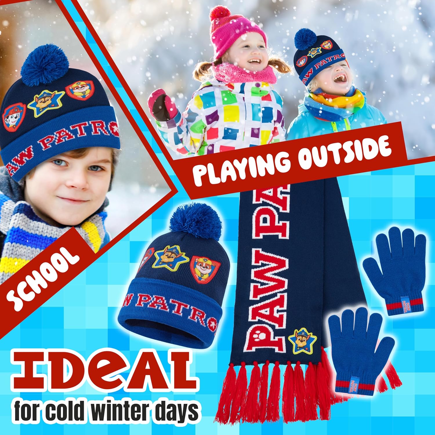 Paw Patrol Boys Beanie Gloves Scarf Set Winter Accessories Set - Gifts for Kids