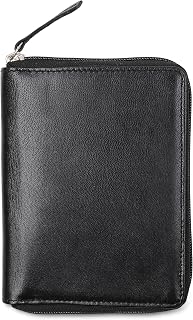 Passport Wallet - Travel Document Holder w/RFID Blocking – Full Grain Leather – Bifold compact zip around Wallet with Credit Card Slots for Women and Men, black, 500-90