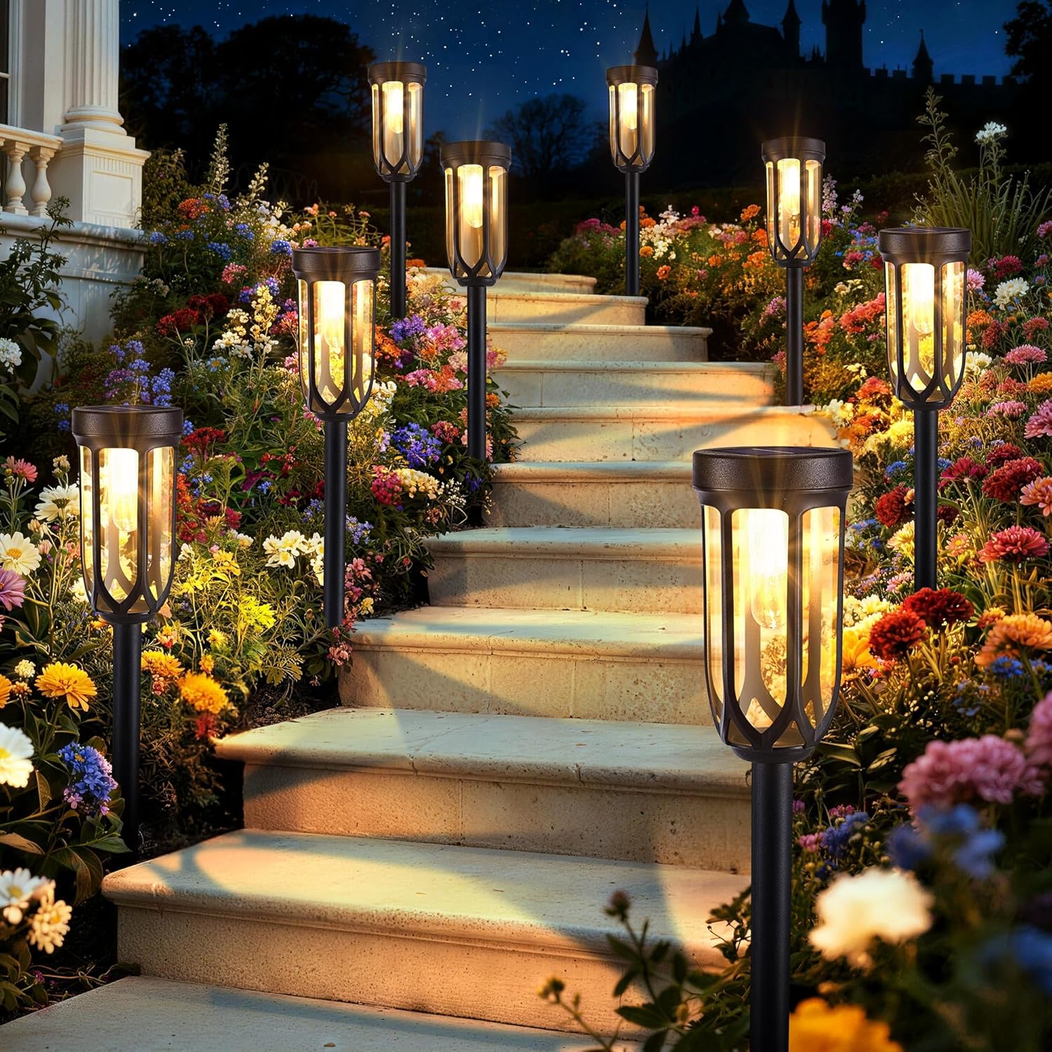 Lomotech Solar Pathway Lights - 8 Pack Solar Lights Outdoor Waterproof, Bright LED Solar Garden Lights for Patio Landscape Lawn Yard Walkway Driveway (Warm White)