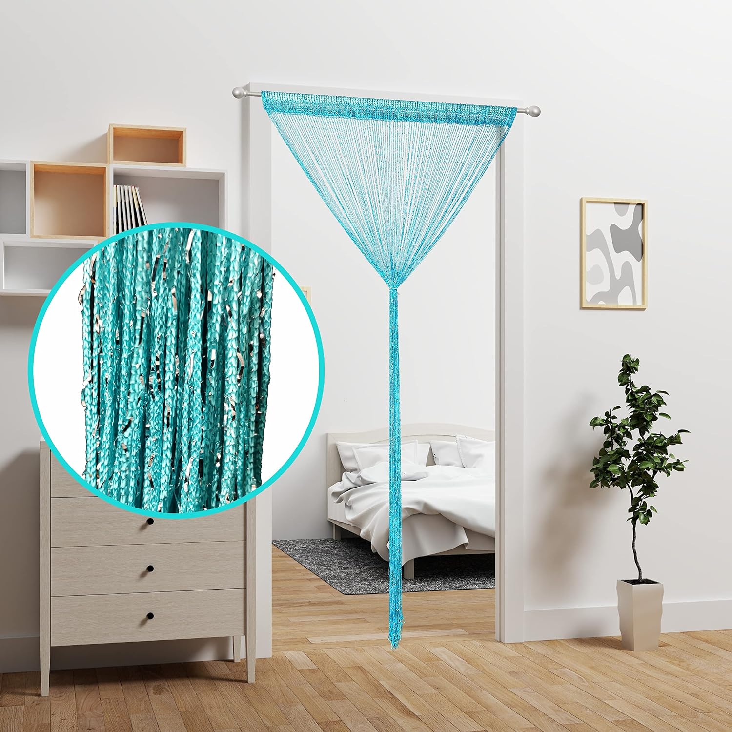 4 Pieces Door String Curtain Doorway Beads Curtains,Hanging Room Divider Beaded Decor Hippie Glitter Fringe Panel Closet Window Doors Sequin Sheer Boho Doors Tassel