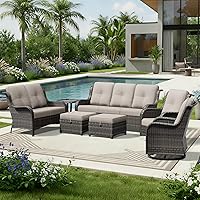 Vista 134 de Joyside Silla mecedora giratoria para exteriores para patio, mecedora de mimbre para exteriores con cojines de tela de olefina adecuada para porche