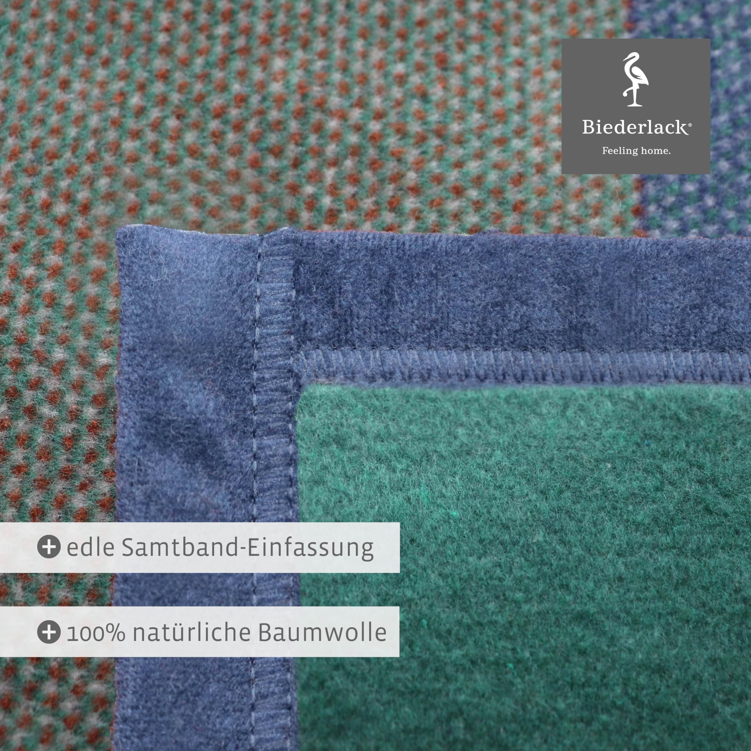 biederlack® Kuscheldecke Pure Cotton Karo - grün, Sofadecke in 150x200 cm | Made in Germany, Couchdecke aus 100% Baumwolle, beige-braun karierte Wohndecke, flauschige Tagesdecke, OEKO-TEX Made in Green
