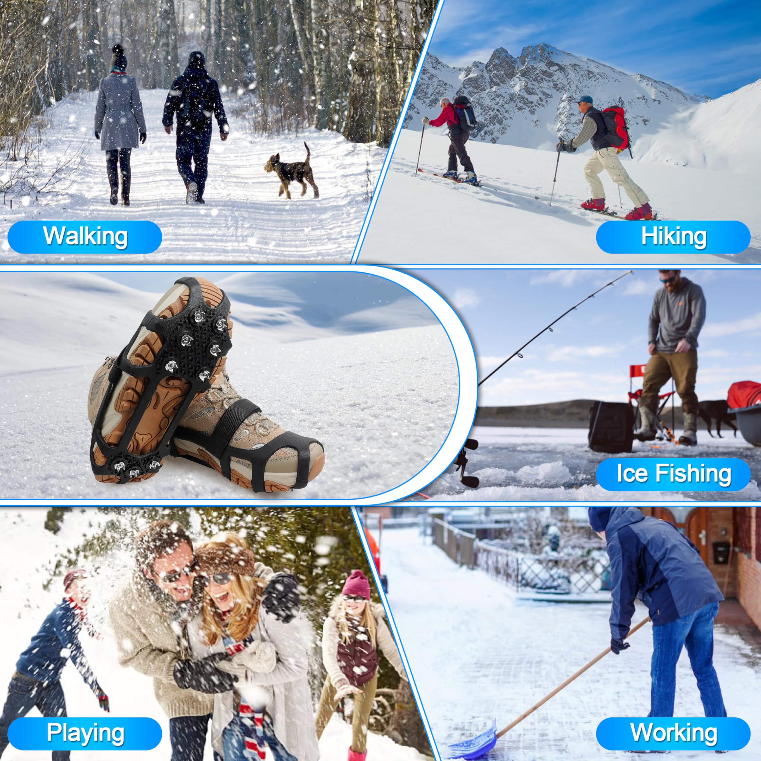 Eisstollen für Schuhe und Stiefel, rutschfester Überschuh, 9 Nieten, Edelstahl-Greifer, Slipper, Stretchschuhe für Spaziergänge, Joggen, Wandern, Bergsteigen, Eis, Schnee