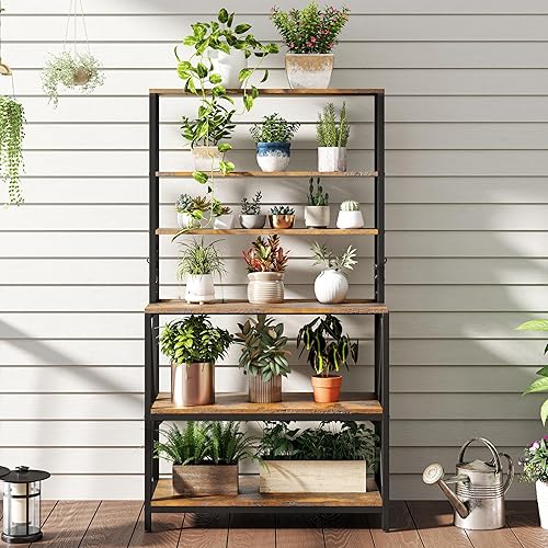 Miniatura 5 de Yaheetech - Estantería de cocina de 6 niveles, mesa de café de 31.5 pulgadas, gabinete para microondas de estilo granja para espacios pequeños,