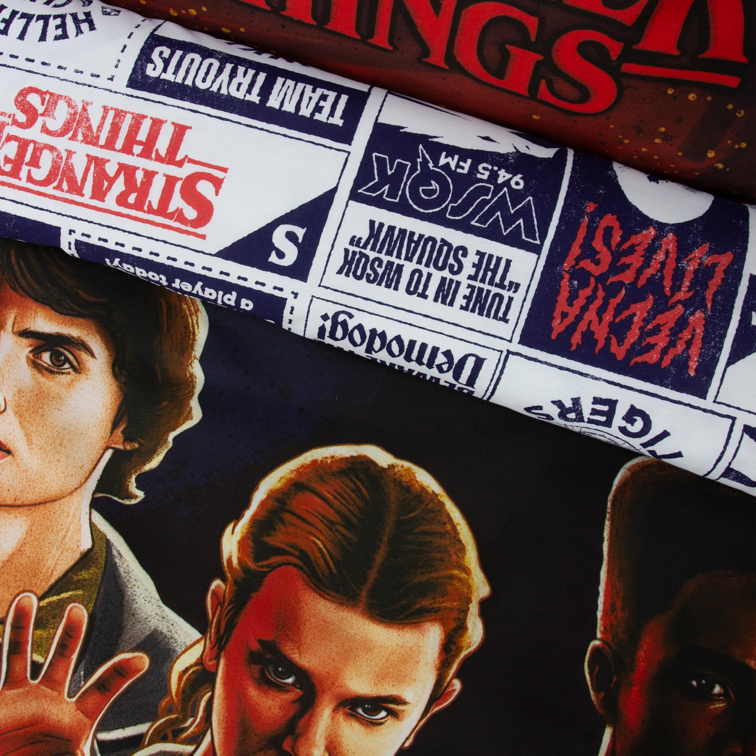 Stranger Things Juego de Funda Nórdica Individual con Diseño de Llamas con Licencia Oficial, Ropa de Cama Reversible de 2 Caras Que Incluye Funda de Almohada a Juego, para Dormitorio Infantil