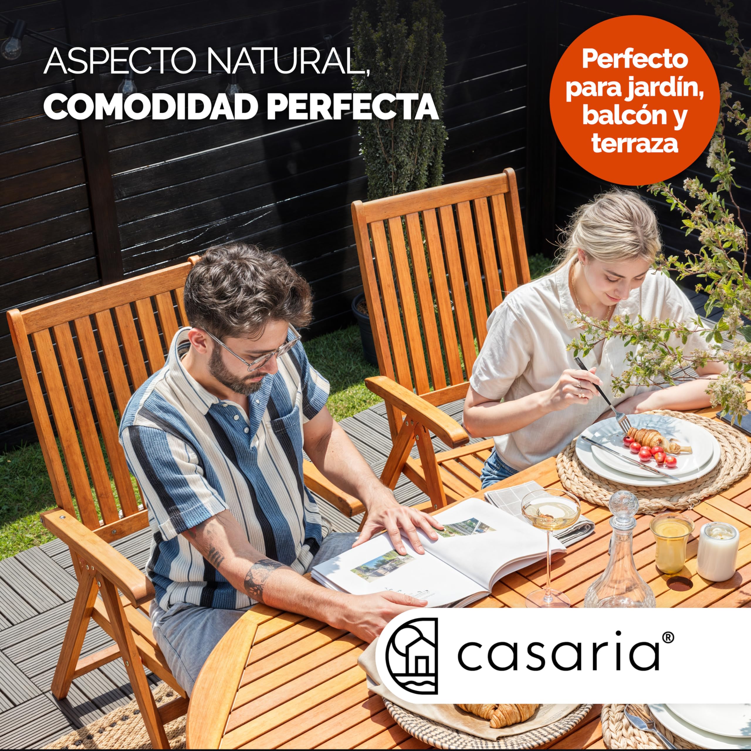 CASARIA® Mesa Comedor Extensible Plegable 200x100cm Madera Certificación FSC® con Orificio para Sombrilla Resistente Intemperie Estable Mueble Exterior Jardín Terraza