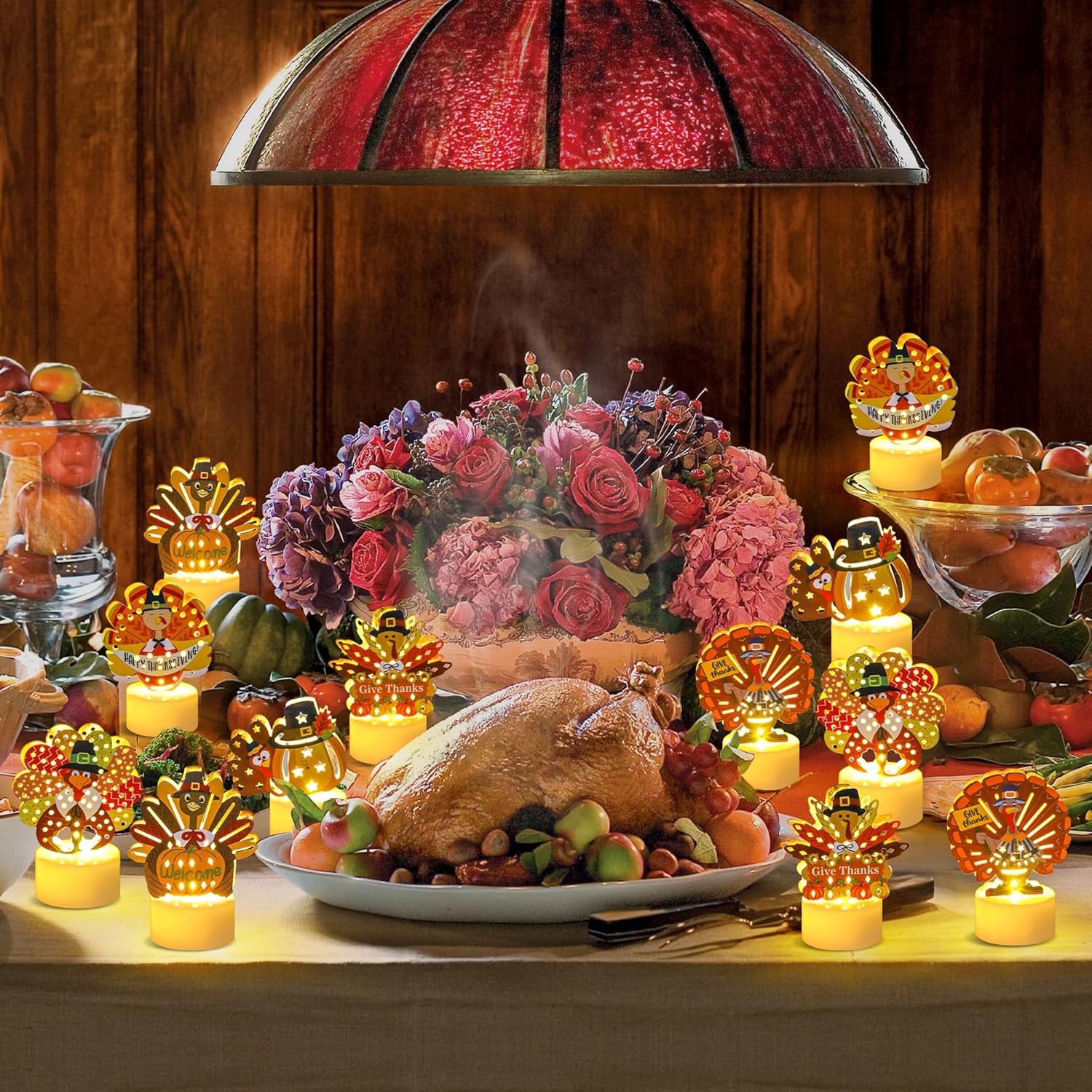 12 PCS Turkey Tea Lights Candles Battery Operated Thanksgiving LED Flameless Tealight Candles, Cute Thanksgiving Table Decorations Centerpieces for Home Kitchen Indoor Party Fall Decor