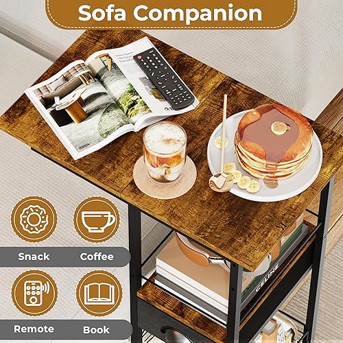 Miniatura 4 de Mesa auxiliar de sofá en forma de C con ruedas, mesa de centro pequeña con cajón, mesa de bandeja de TV portátil para sofá, mesita de noche con