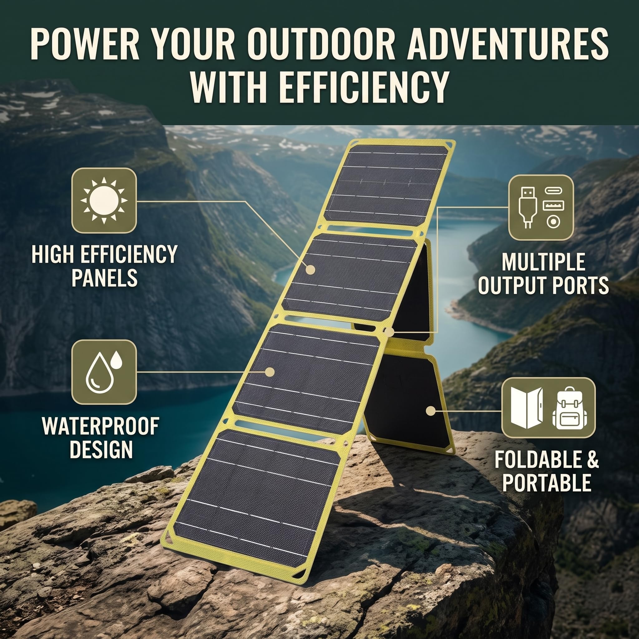Panneau Solaire Pliable 40W, Chargeur USB-C DC pour Camping
