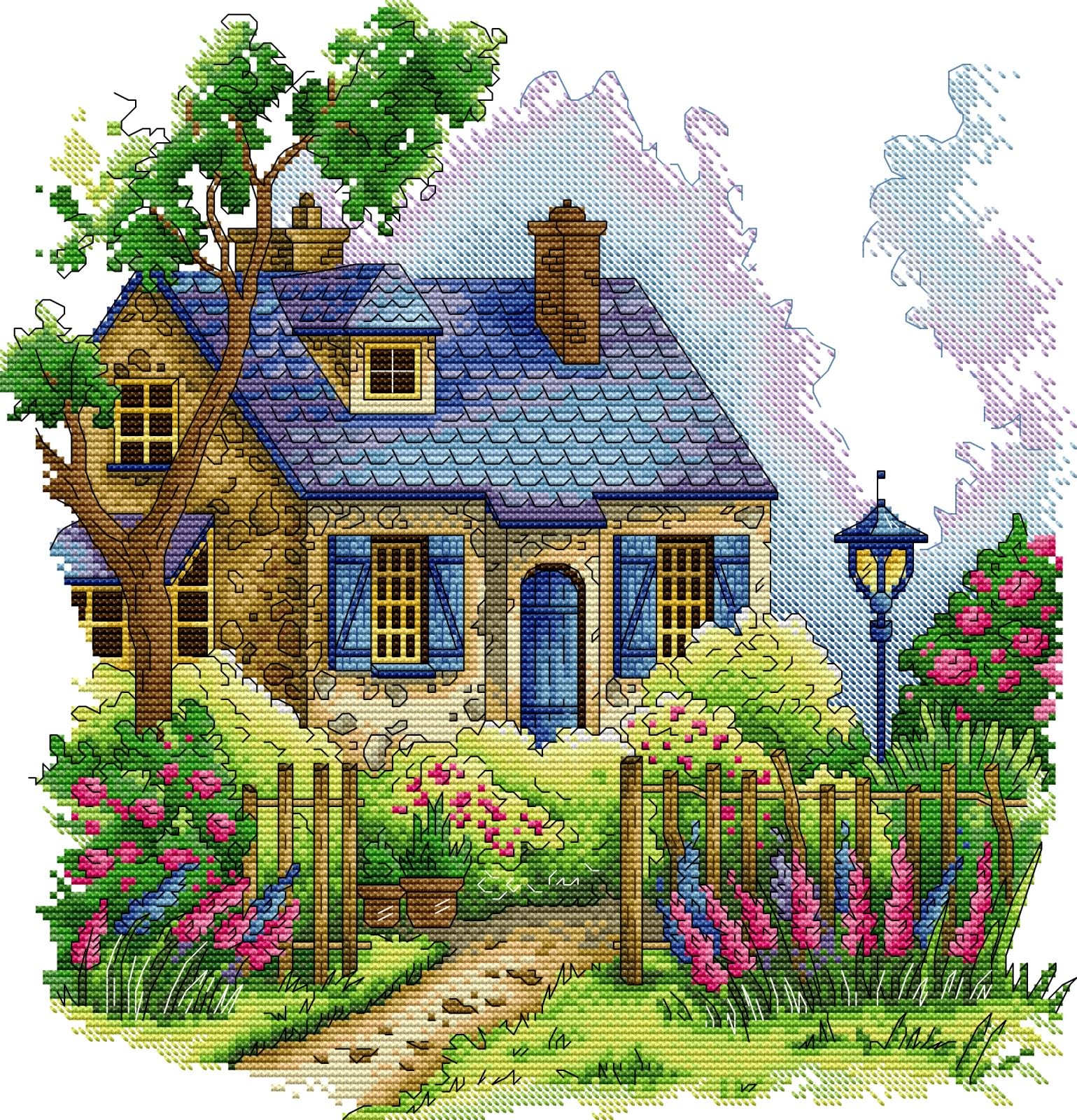 Awesocrafts Country Cross Stitch Stamped Kits House Easy Patterns Cross Stitching Embroidery Needlework Kit Supplies 14Ct 2 Strands