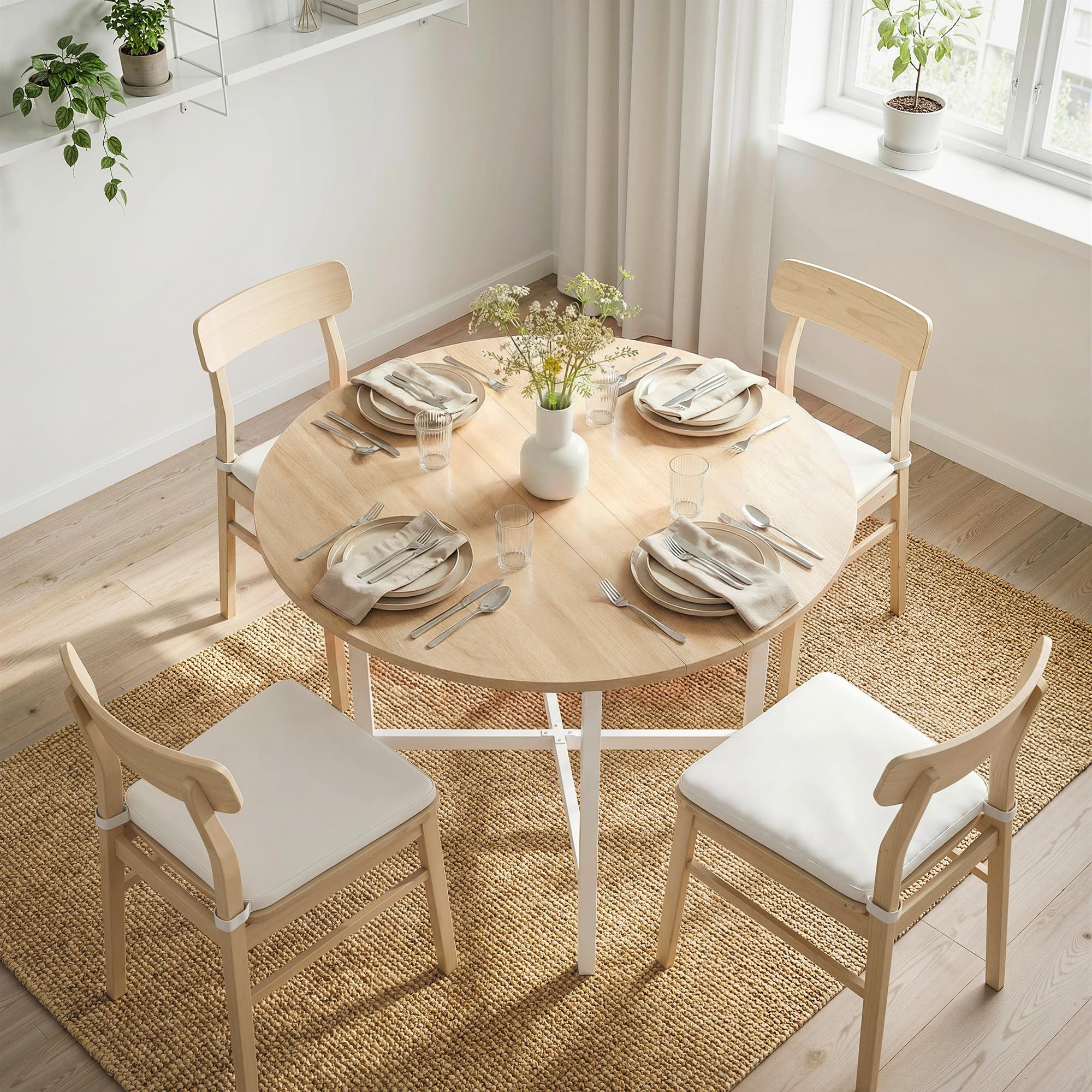 HOMCOM Esstisch Klappbarer Küchentisch für 2-4 Personen, Runder Esszimmertisch mit Stahleinen Klapptisch für Kleine Räume, Esszimmer, Küche, 80 x 80 x 76 cm, Naturholz