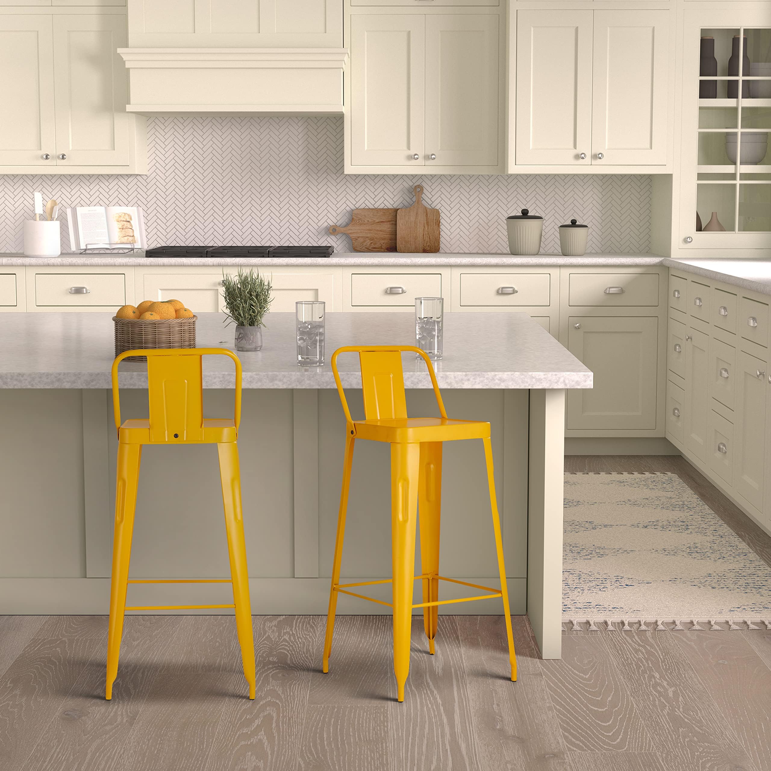 Amazon Brand - Solimo Iron Bar Stool, Yellow BR_BS2-Yellow | 44D x 36W x 99H cms