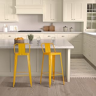 Amazon Brand - Solimo Iron Bar Stool, Yellow BR_BS2-Yellow | 44D x 36W x 99H cms Price In India