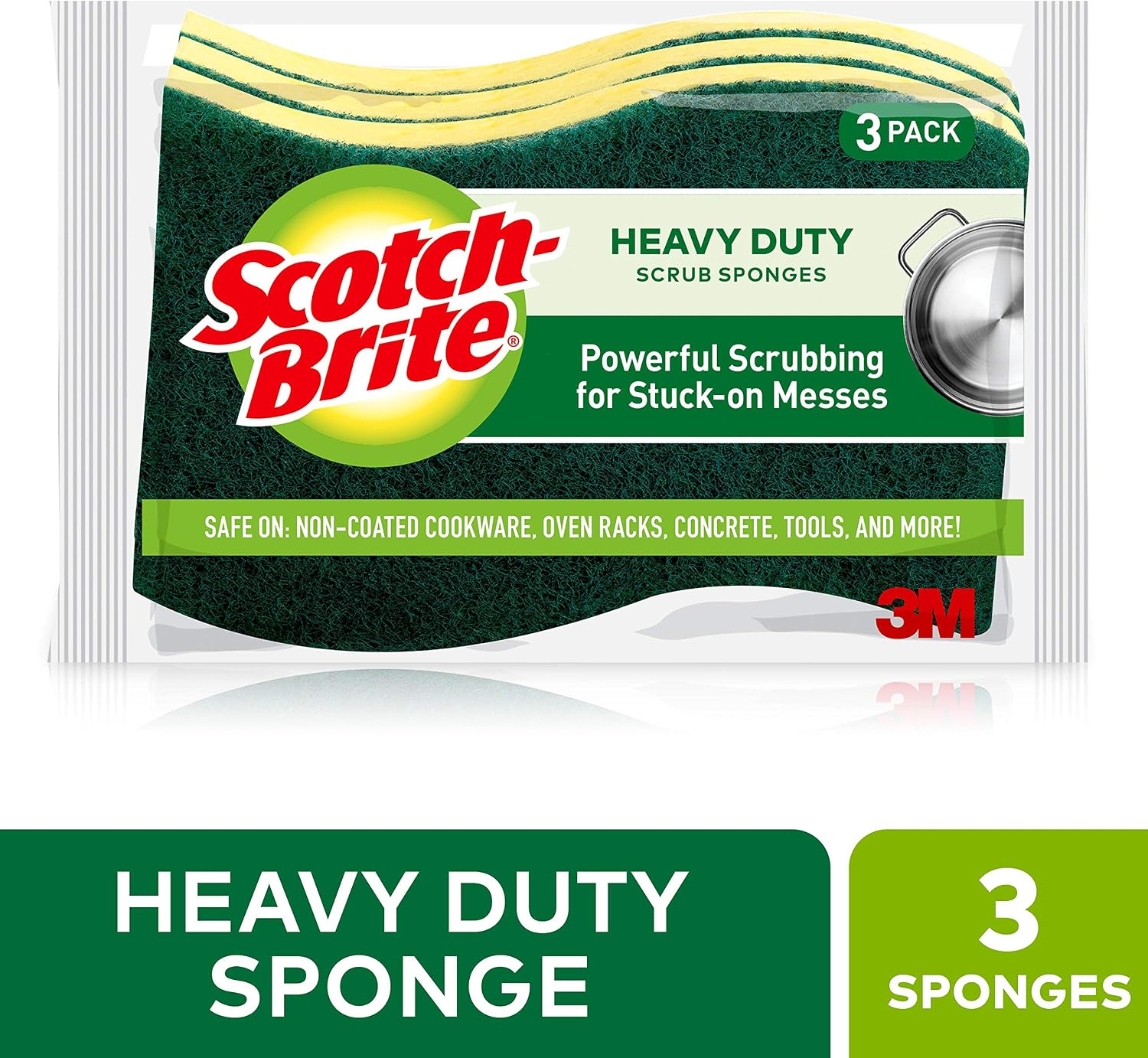 3M Scrub Sponge, cellulose acetate, Yellow, Green, 3 Count (Pack of 1) - Image 5