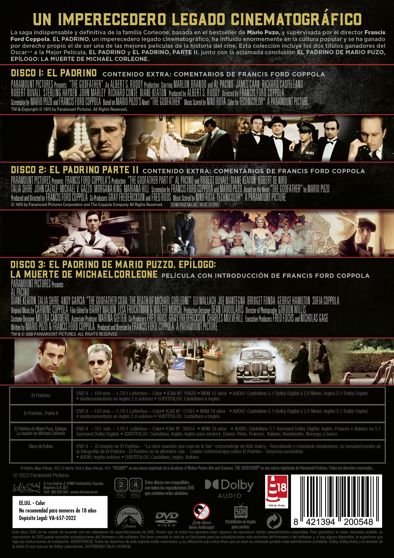 El Padrino (The Godfather) - Trilogia 50 Aniversario + Disco Extras (DVD) (4 discos)
