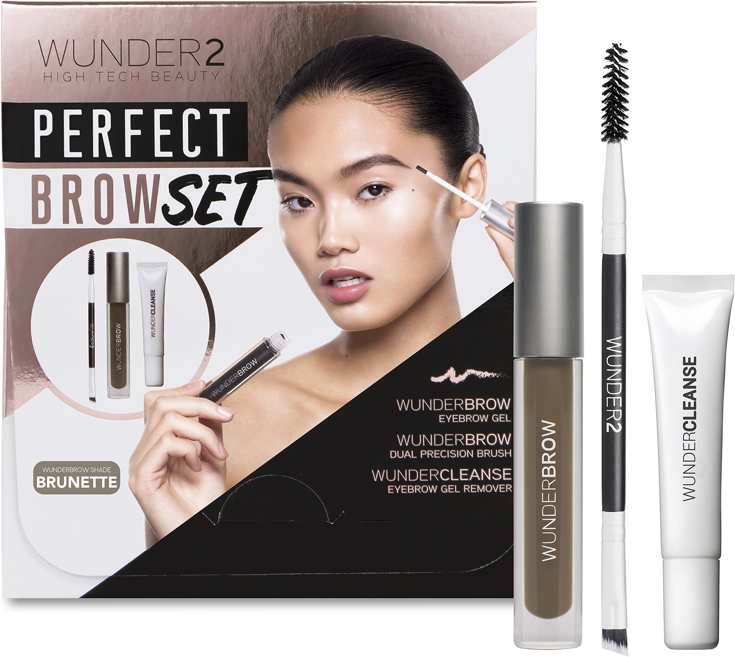 WUNDERBROW PERFECT BROW SET- Wunderbrow Eyebrow Gel, WunderCleanse & Dual Precision Brush, Brunette