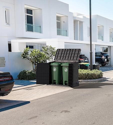 Duramax Cedargrain StoreAway 850L Plastic Garden Storage Shed - Outdoor Storage Shed, Wheelie bin box, Durable Construction, Ideal for Tools, BBQs & 2x 120L Garbage Bins, 130x74x110 cm, Dark Brown - 4