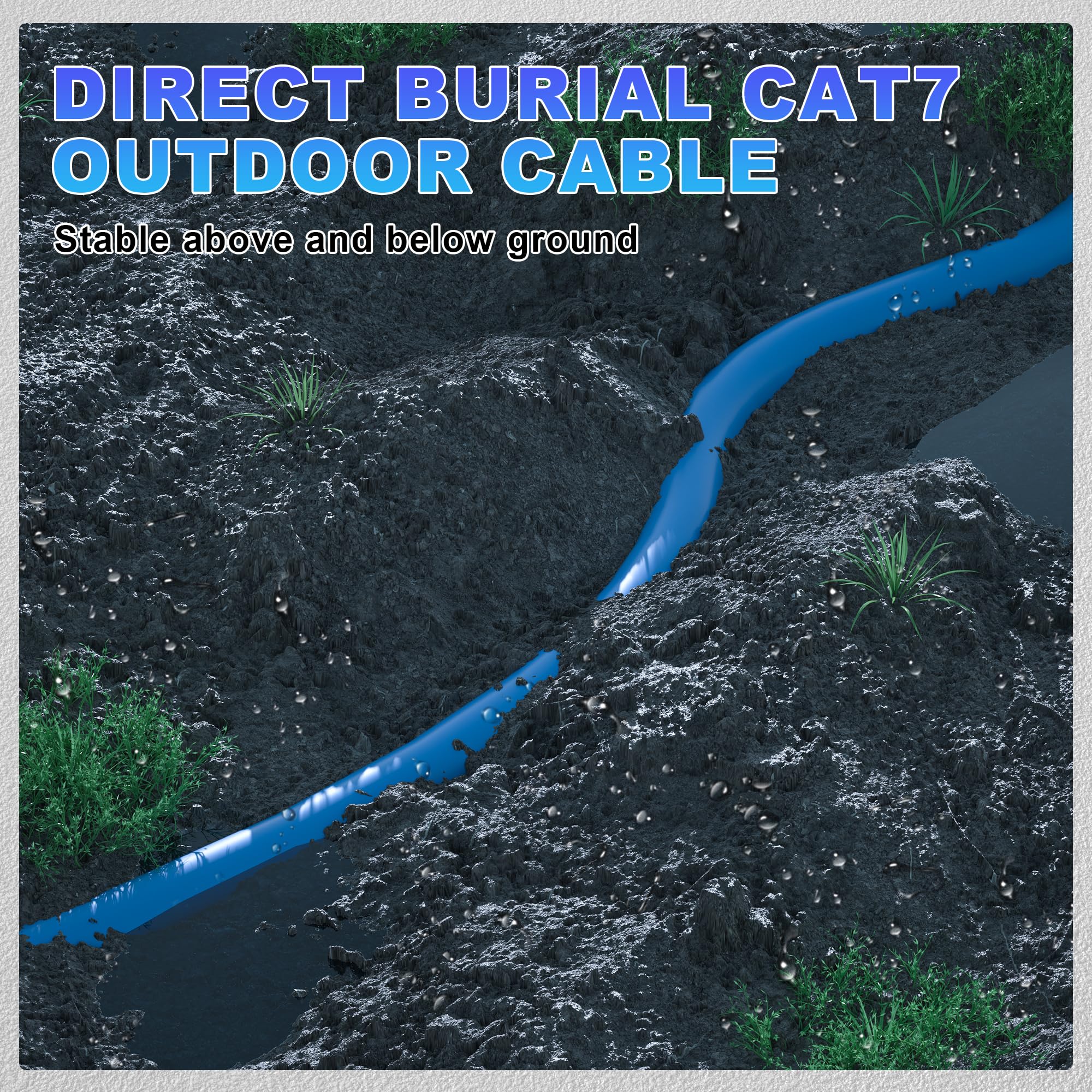 Cat7 Cavo Internet 150 metri, Sepoltura Diretta Cavo Ethernet Lunghezza personalizzabile(0-150m), Interno/esterno Impermeabile Cavo di Rete, SFTP Triplo Schermato Cavo LAN. Con 20 connettori RJ45