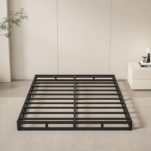 Miniatura 6 de Base de cama tamaño Queen con somier, perfil bajo de 5 pulgadas, base de colchón de metal de servicio pesado de 3000 libras con funda de tela, fácil
