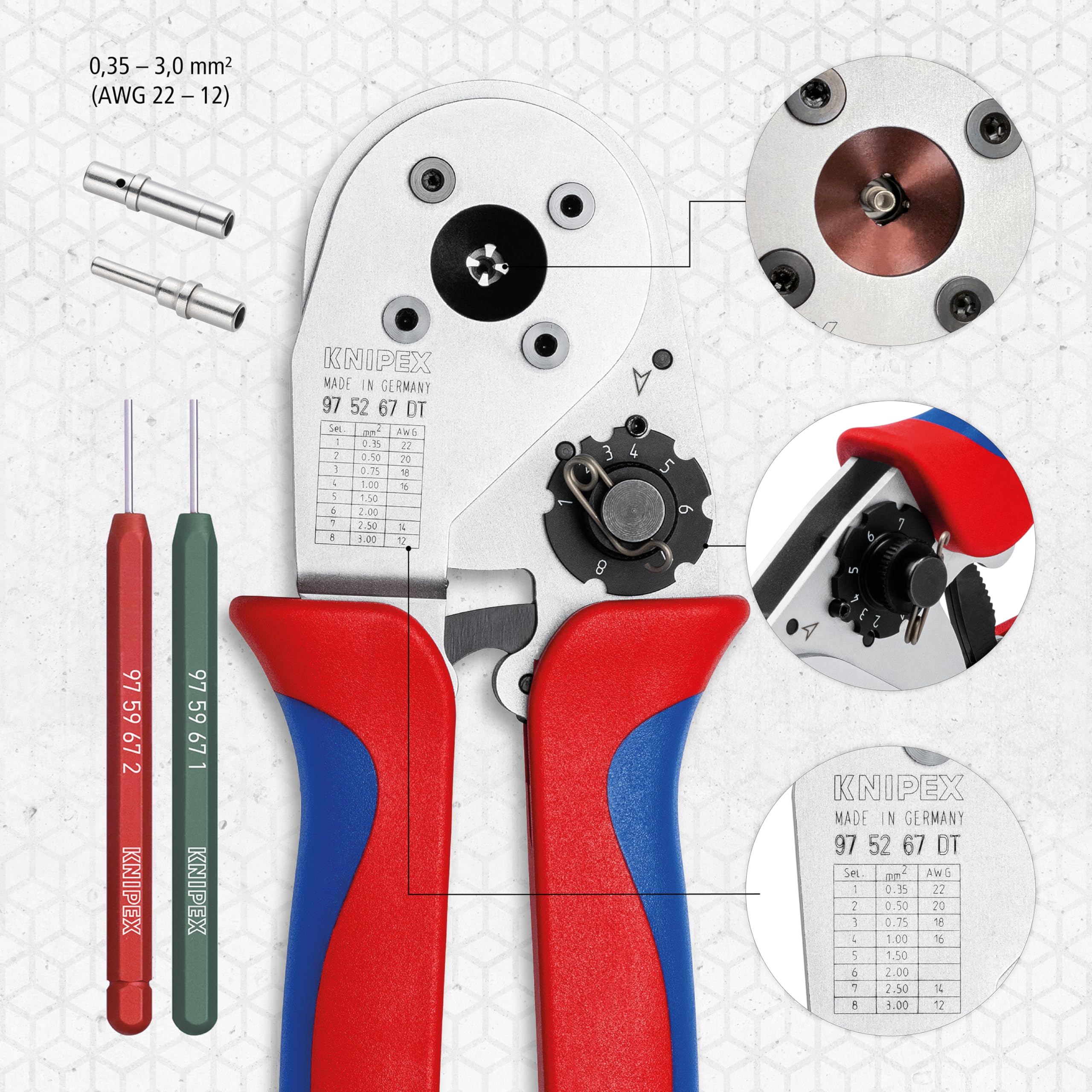 KNIPEX Szczypce do zagniatania 4-punktowego złączy DEUTSCH 230 mm, 97 52 67 DT
